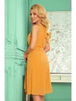 350-3 ALIZEE - šifonové šaty s vázáním - barva HONEY