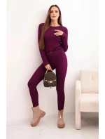 Dámská bavlněná souprava s dlouhým rukávem a legínami švestková
