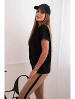 Dámská bavlněná souprava s tričkem a legínami s lampasem černý