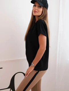 Dámská bavlněná souprava s tričkem a legínami s lampasem černý