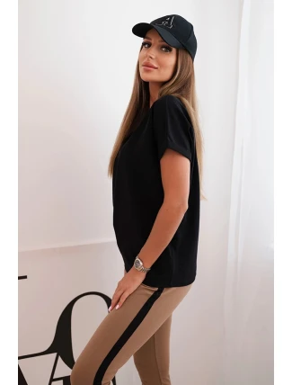 Dámská bavlněná souprava s tričkem a legínami s lampasem černý