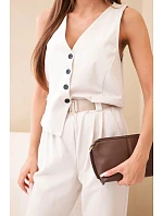 Dámský elegantní komplet s vestou na knoflíky a kalhotami béžový