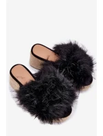 Dámské klapky na klínu s kožíškem a pletením černé Virela