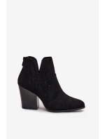 Dámské perforované kotníkové boty na podpatku S.Barski HY51-060 Černé