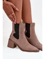 Dámské kožené semišové boty Artiker – béžové, zateplené, na podpatku