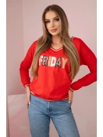 Dámská mikina s flitrovým nápisem červený