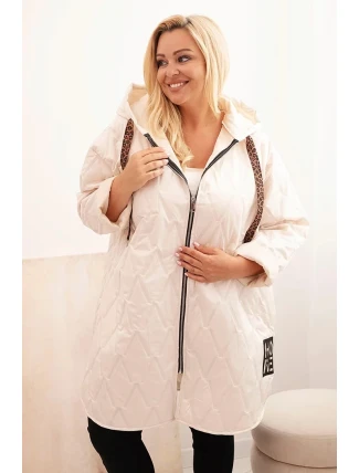 Dámská bunda Plus Size prošívaná s kapucí a nápisem HOPE světlé béžové