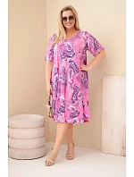 Dámské viskózové šaty ve velikosti Plus Size s krátkým rukávem a paisley vzorem tmavě růžová