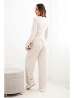 Dámský viskózový komplet s halenkou a širokými kalhotami světle béžový Dámský viskózový komplet s halenkou a širokými kalhotami světle béžový