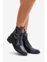 Zazoo 2955 Lakované Boty Worker S Zlatým Detalem Na Jazyku Černé