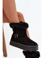 Dámské sněhule na platformě s přezkou a umělým kožešinou Czarne Jesella