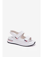 Kožené dámské sandály na platformě na suchý zip bílé Jemela