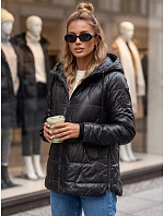 Dámská prošívaná přechodová bunda s kapucí, černá, FashionStreet TY5801