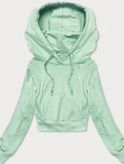 Krátká tepláková mikina v pistáciové barvě s kapucí (8B939-39)