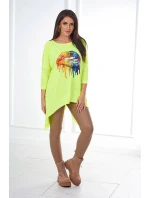 Oversize halenka s duhovým potiskem rtů žlutá neonová