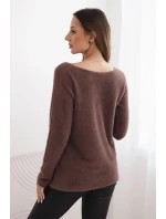 Svetr dámský z měkké pleteniny s kulatým výstřihem hnědý Svetr dámský z měkké pleteniny s kulatým výstřihem hnědý