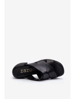 Zazoo 40373 Kožené sandály na podpatku černé
