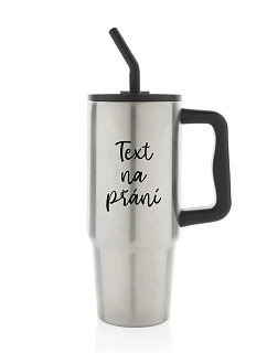 TEXT NA PŘÁNÍ - stříbrný cestovní termohrnek 900 ml
