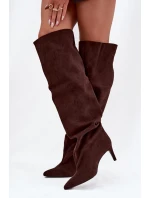Dámské vysoké kozačky na podpatku CLS-580 Tmavě hnědá Coffee - Joalice