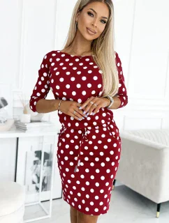 13-156 Sportovní šaty s vázáním a kapsami - bordó s hráškem