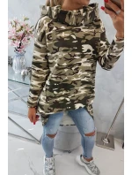 Mikina s dlouhými zády moro khaki+ecru Mikina s dlouhými zády moro khaki+ecru