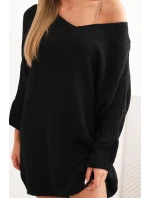 Dámské šaty Plus Size vlněné s výstřihem do V černá