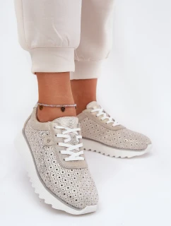 Semišové perforované tenisky na platformě zlaté LR51-927
