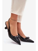 Lakované Sandály Na Jehlách S Mašlí Černé Naylna