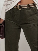Dámské manšestrové kalhoty FEMCORD v jedné velikosti s páskem olivové FashionStreet UY2283 Dámské manšestrové kalhoty FEMCORD v jedné velikosti s páskem olivové FashionStreet UY2283