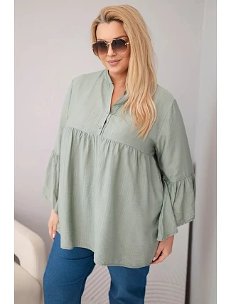 Dámská viskózová halenka Plus Size s volánovým rukávem a výstřihem do V khaki Dámská viskózová halenka Plus Size s volánovým rukávem a výstřihem do V khaki