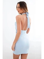 Dámské zavinovací šaty s řasením a ozdobnou sponou modré