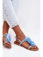 Dámské Sandály Ploché Modré Ozdobné Květiny Noemia