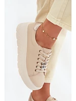 Kožené dámské tenisky na platformě s přezkou Vinceza 39973 Béžové