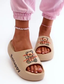 Lehké dámské pantofle na silné podrážce s medvídkem pěna tmavě béžová Serefina