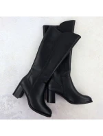 Dámské černé kožené kozačky na podpatku Sergio Leone KZ25224-S