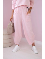 Bavlněná mikina kalhoty set pudrově růžová
