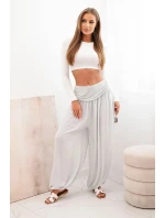Dámské viskózové kalhoty s širokými nohavicemi a volánky šedý