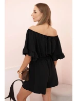 Dámský bavlněný overal bez rukávů s vázáním v pase ecru