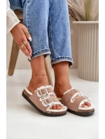 Dámské Pantofle S Přezkami A Kožíškem Béžové Ezilena