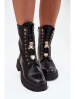 Dámské Botky Worker S Připínkami Zateplené Černé Lomina