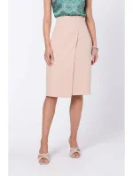 S343 Sukně áčkového střihu se zavinovacími detaily - béžová S343 Sukně áčkového střihu se zavinovacími detaily - béžová