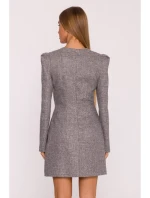 M869 Tvídové šaty s výstřihem do V - grafitové
