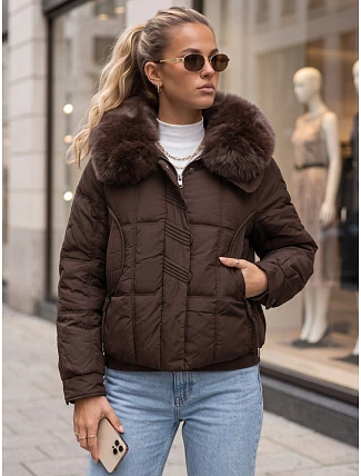 Krátká dámská zimní prošívaná bunda, hnědá, FashionStreet TY6040 Krátká dámská zimní prošívaná bunda, hnědá, FashionStreet TY6040