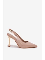 Lakovane Lodičky S Otevřenou Patou A Špičatými Špičkami Béžové Rivori