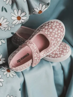 Dětské balerínky na suchý zip v potisku růžové Selah