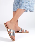 Praktické  nazouváky stříbrné dámské na plochém podpatku