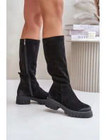 Světlé Kozačky Před Kolena Zateplené Černé Zazoo 70145