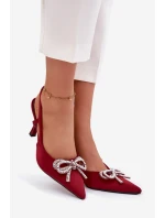 Červené Derissa dámské lodičky s mašlí a otevřeným patou
