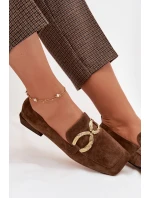Dámské mokasíny z přírodního semiše zlatý detail D&A CR61-3115 hnědé