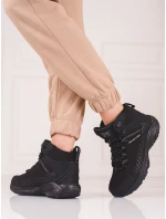 Designové černé dámské trekingové boty bez podpatku Designové černé dámské trekingové boty bez podpatku